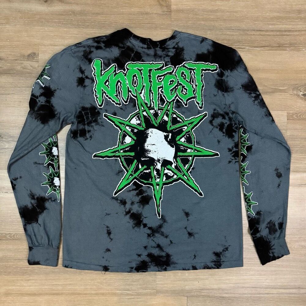 Knotfest Deathknot Long Sleeve Tee Shirt M Black Gray Green Tie-dye Slipknot